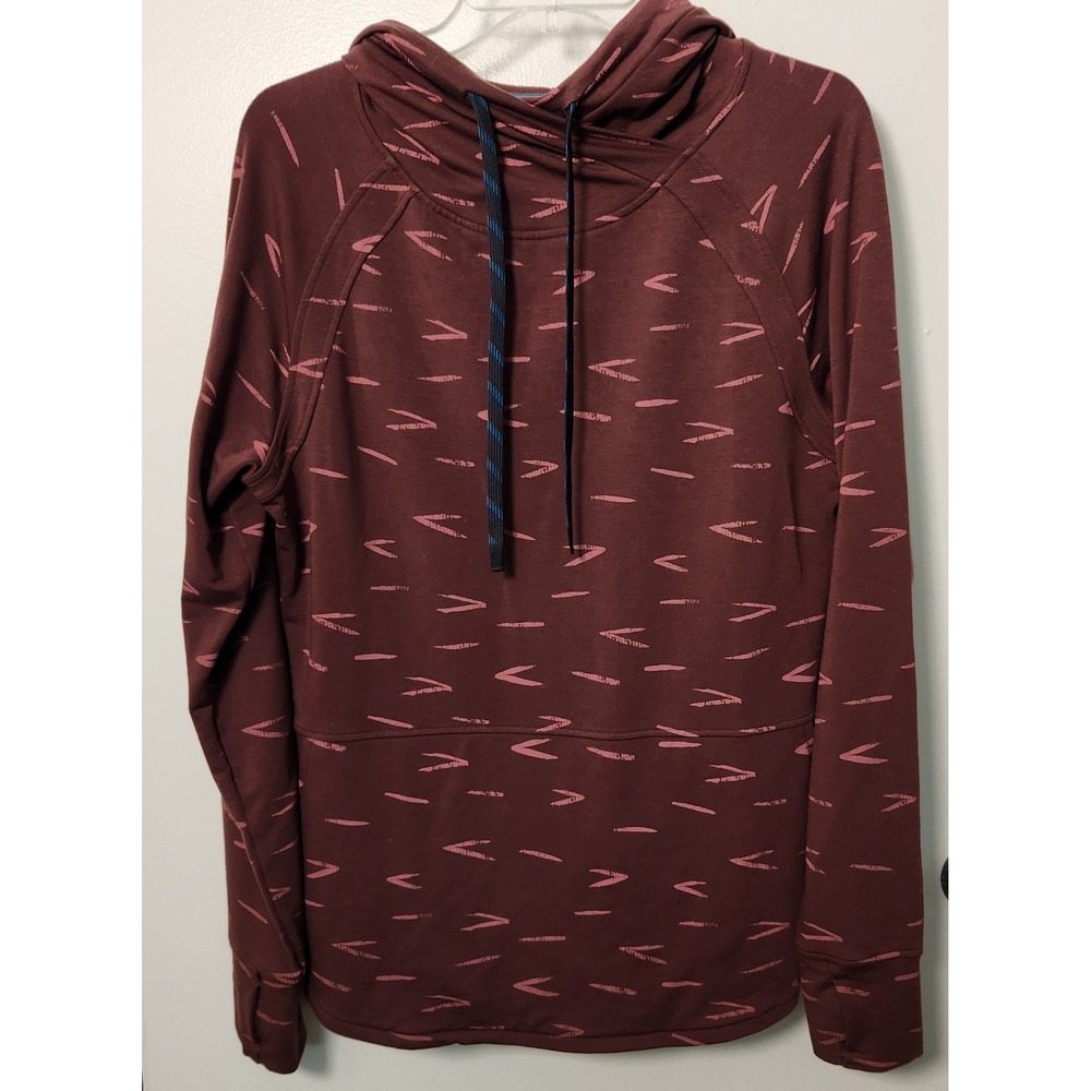 Title Nine Manresa Hoodie Women's Burgundy Mikado Print Large Drawstring Pockets